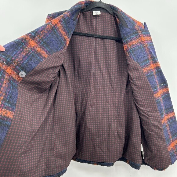 CABI Checkmate Jacket Wool Blue Orange Plaid Double Breasted Blazer Medium - Picture 7 of 9